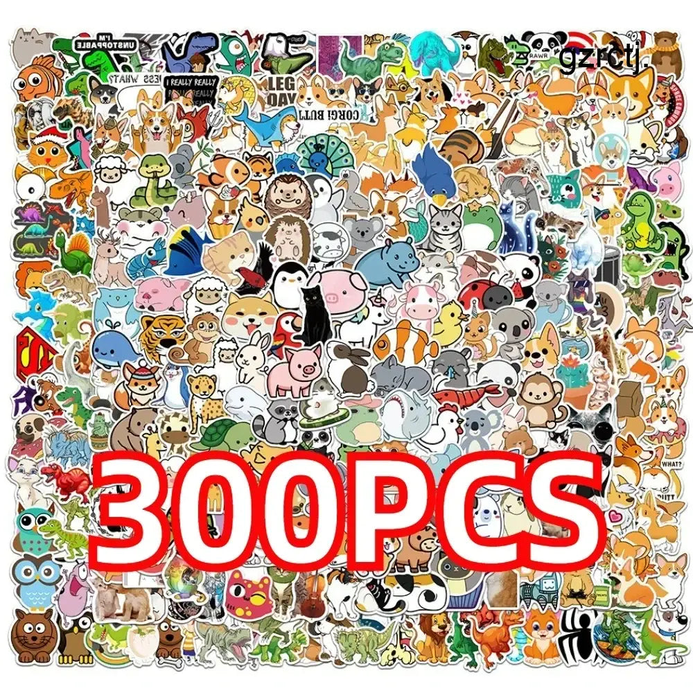 100/300PCS Mix Cute Cartoon Animals Graffiti Stickers DIY Phone Guitar Laptop Notebook Suitcase Cup Waterproof Sticker
