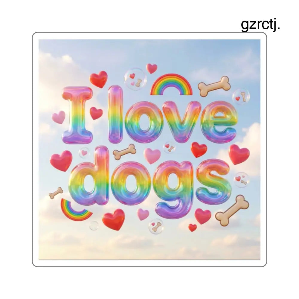 I Love Dogs Rainbow Square Sticker, Cute Dog Lover Laptop Decal - 2’’ × 2’’ / White - Paper products