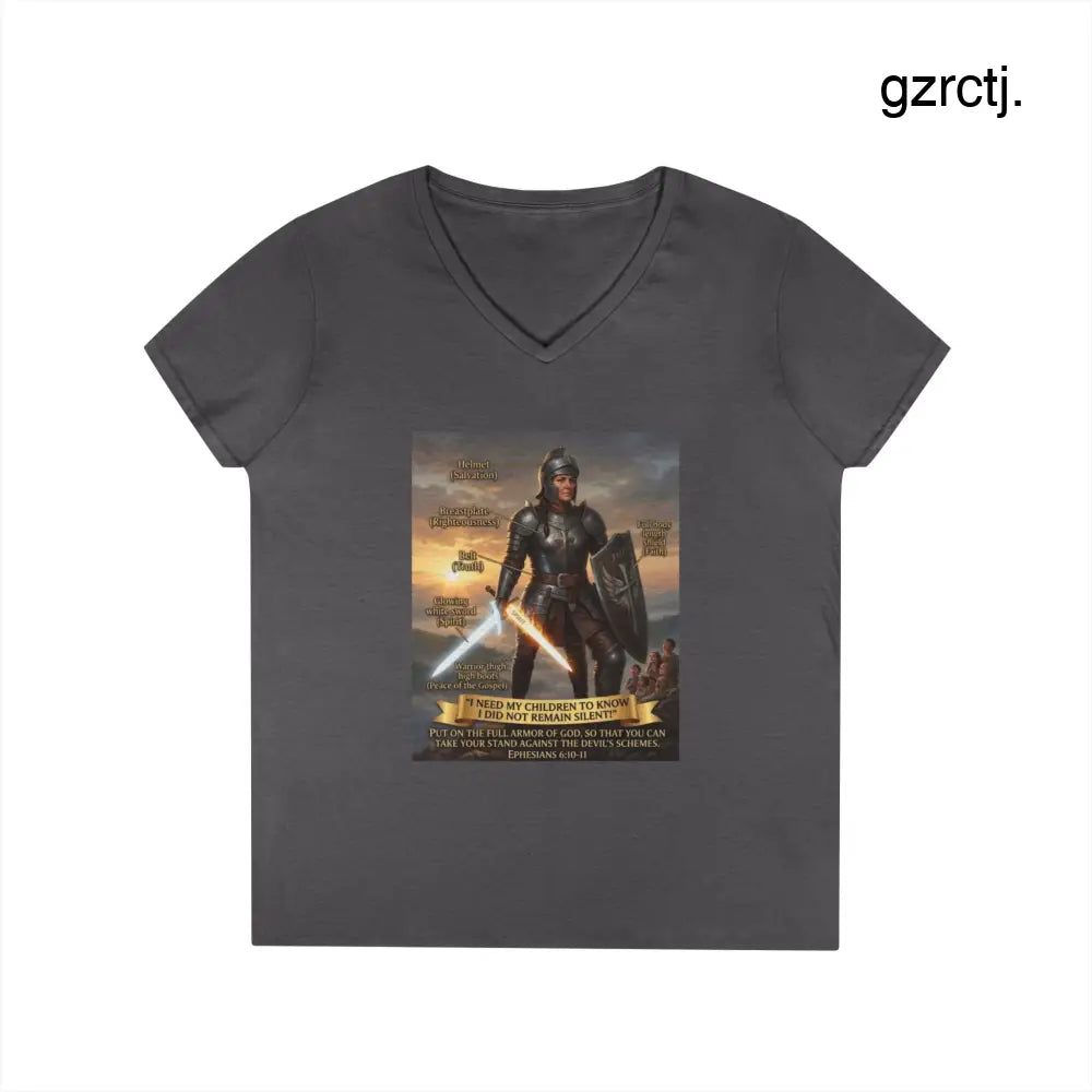 Ladies’ V-Neck T-Shirt, Inspirational Warrior Artwork Tee - S / Charcoal - V-neck