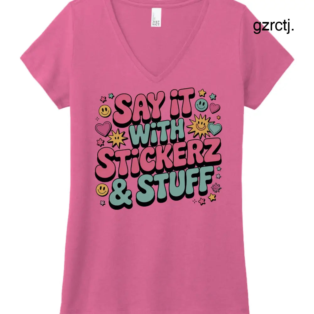 Say it with Stickerz 2 - Fuchsia Frost / XS - Printed T-Shirts
